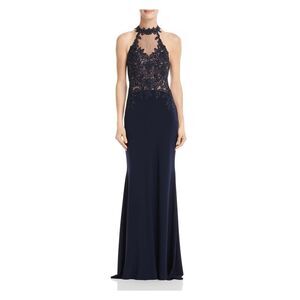 AVERY G Womens Lace Sleeveless Halter Full-Length Formal Body Con Dress